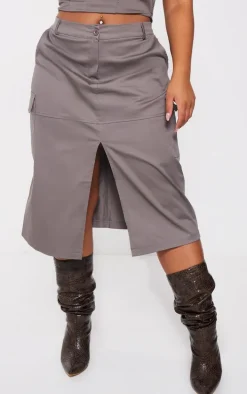 Plus Grey Split Front Cargo Skirt