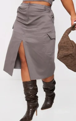 Plus Grey Split Front Cargo Skirt