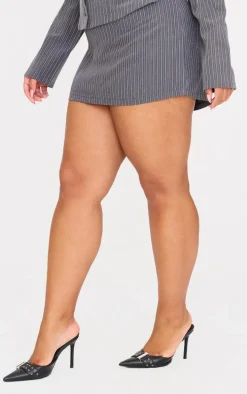 Plus Grey Tailored Woven Glitter Pinstripe Micro Mini Skirt