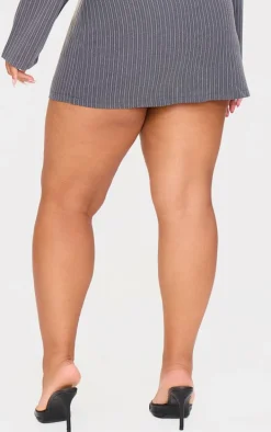 Plus Grey Tailored Woven Glitter Pinstripe Micro Mini Skirt