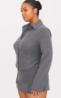 Plus Grey Tailored Woven Glitter Pinstripe Micro Mini Skirt