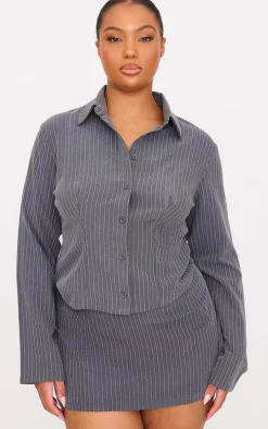 Plus Grey Tailored Woven Glitter Pinstripe Micro Mini Skirt