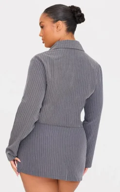 Plus Grey Tailored Woven Glitter Pinstripe Fitted Shirt