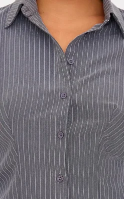 Plus Grey Tailored Woven Glitter Pinstripe Fitted Shirt