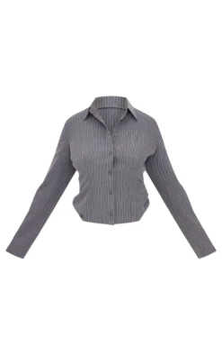 Plus Grey Tailored Woven Glitter Pinstripe Fitted Shirt
