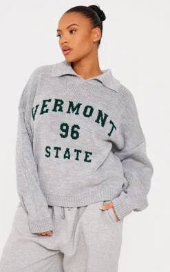 Plus Grey Vermont 96 State Collar Detail Sweater