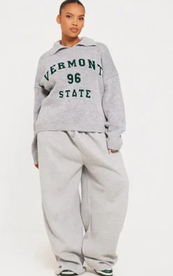 Plus Grey Vermont 96 State Collar Detail Sweater