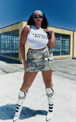 Plus Grey Washed Twill Cargo Micro Mini Skirt