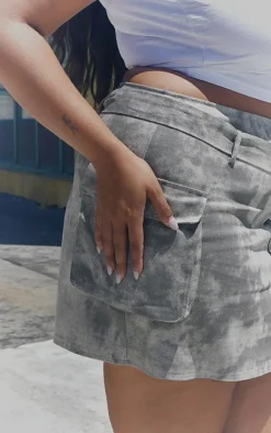 Plus Grey Washed Twill Cargo Micro Mini Skirt
