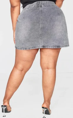 Plus Grey Washed Zip Detail Denim Skirt