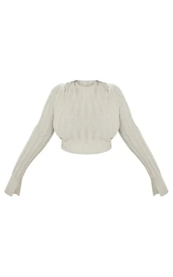 Plus Grey Wide Rib Knit Long Sleeve Top