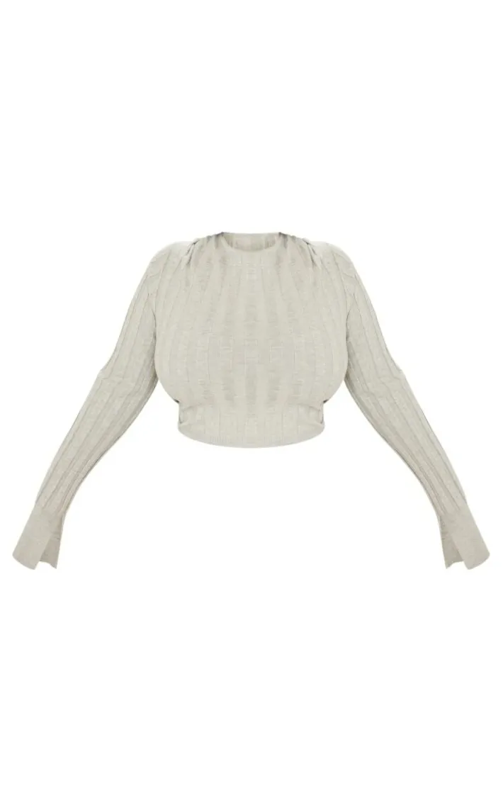 Plus Grey Wide Rib Knit Long Sleeve Top