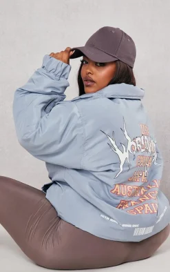 Plus Grey Worldwide Graphic Printed Nylon Jacket