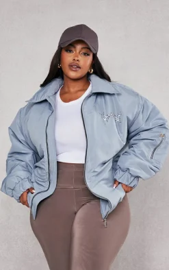 Plus Grey Worldwide Graphic Printed Nylon Jacket