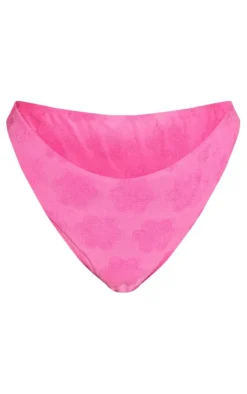 Plus Hot Pink Burnout Flower Towelling High Leg Bikini Bottoms