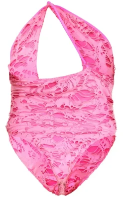 Plus Hot Pink Distressed Cut Out Swimsuit