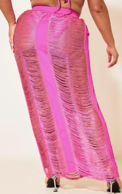 Plus Hot Pink Fringed Maxi Skirt