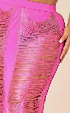 Plus Hot Pink Fringed Maxi Skirt