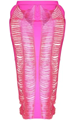 Plus Hot Pink Fringed Maxi Skirt