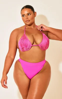 Plus Hot Pink High Leg Bikini Bottoms