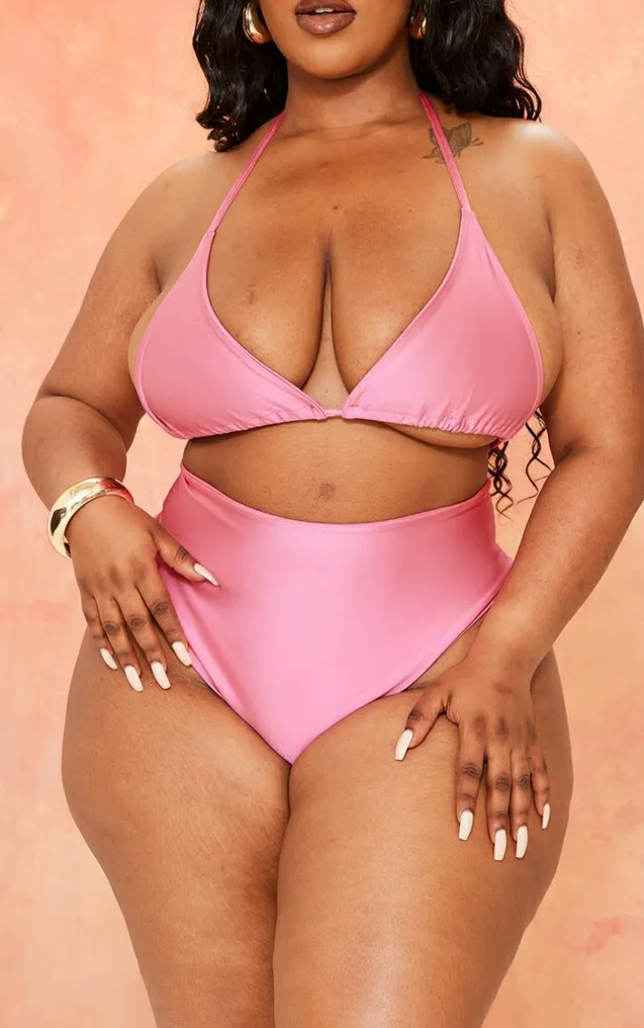 Plus Hot Pink High Waisted Bikini Bottoms