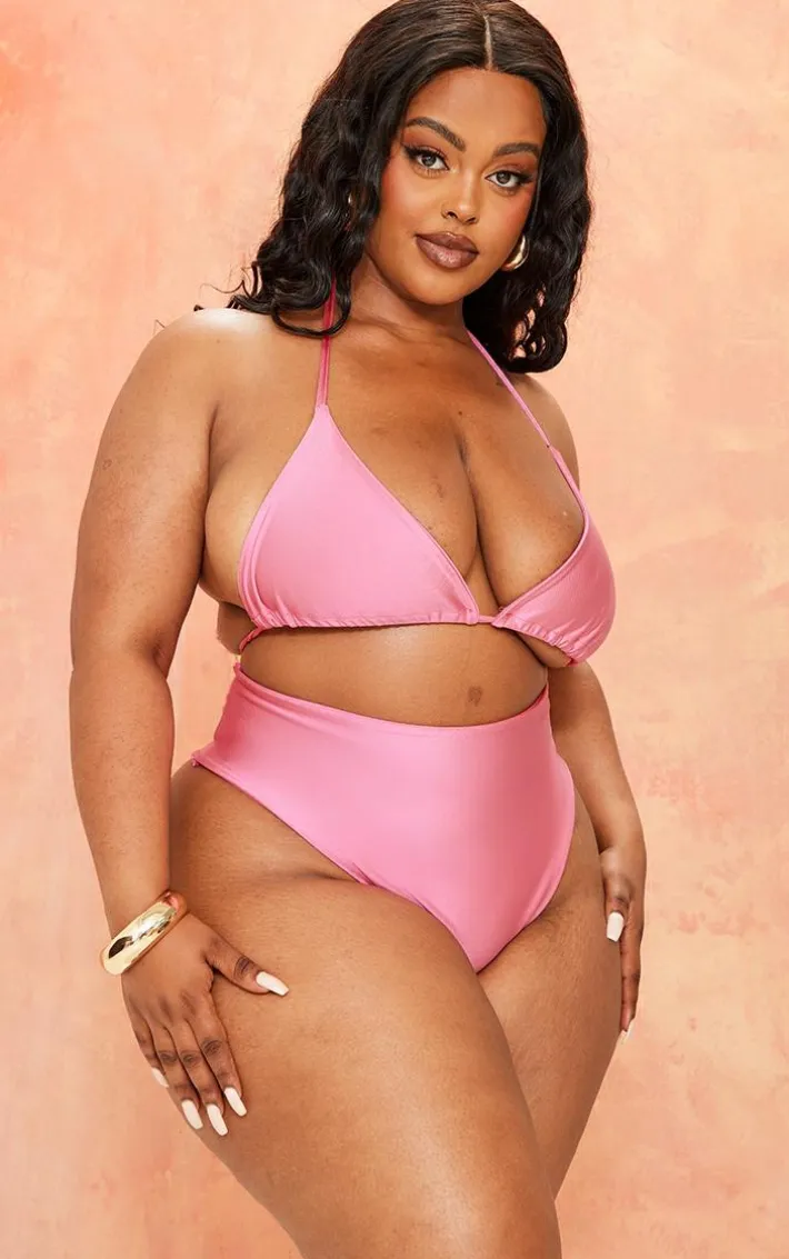 Plus Hot Pink High Waisted Bikini Bottoms