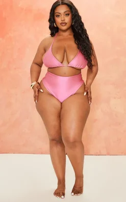 Plus Hot Pink High Waisted Bikini Bottoms