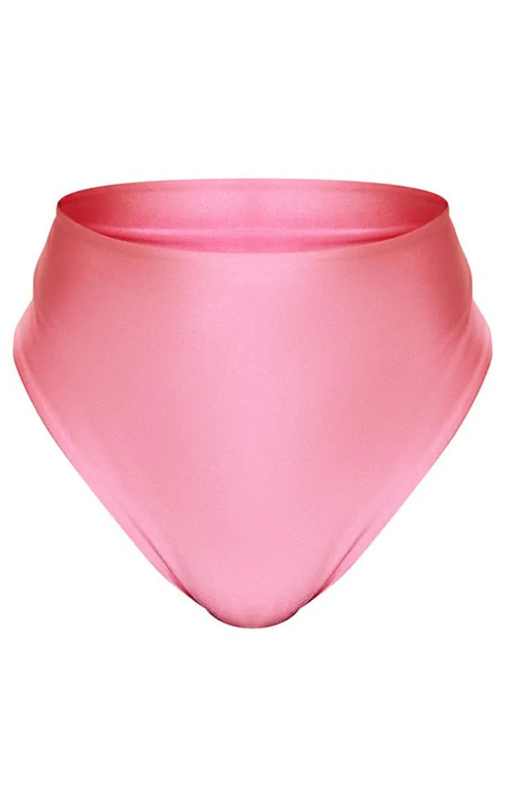 Plus Hot Pink High Waisted Bikini Bottoms
