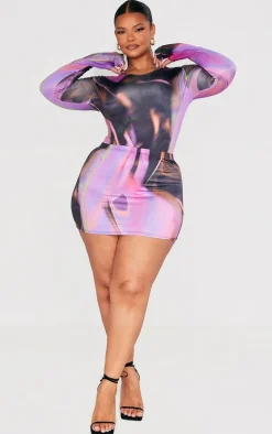 Plus Hot Pink Swirl Print High Leg Bodysuit