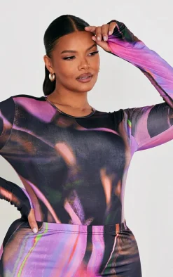 Plus Hot Pink Swirl Print High Leg Bodysuit