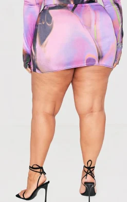 Plus Hot Pink Swirl Print Low Rise Micro Mini Skirt