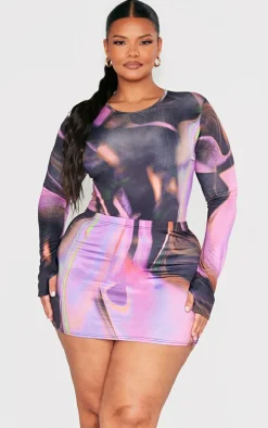 Plus Hot Pink Swirl Print Low Rise Micro Mini Skirt