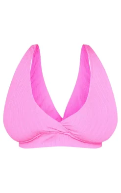 Plus Hot Pink Textured Wrap Bikini Top