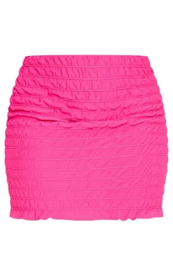 Plus Hot Pink Tiered Ruched Mini Skirt
