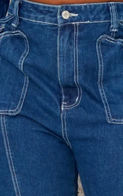 Plus Indigo Blue Wash Wide Leg Pocket Detail Denim Jeans