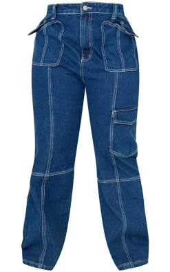 Plus Indigo Blue Wash Wide Leg Pocket Detail Denim Jeans