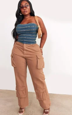 Plus Indigo Vintage Wash Seam Detail Stretch Denim Corset