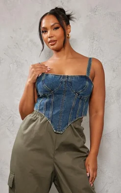 Plus Indigo Vintage Wash Denim Corset