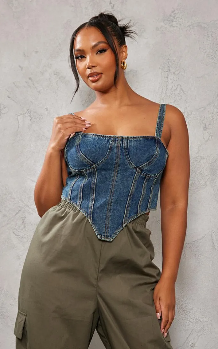 Plus Indigo Vintage Wash Denim Corset
