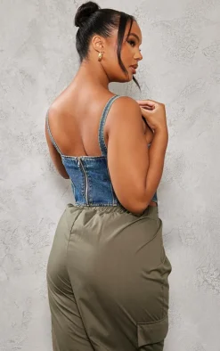 Plus Indigo Vintage Wash Denim Corset