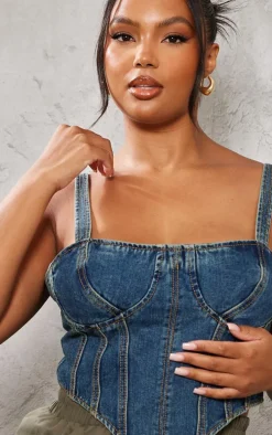 Plus Indigo Vintage Wash Denim Corset
