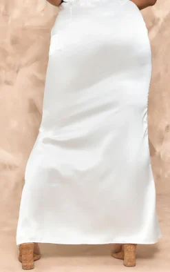 Plus Ivory Satin Midaxi Skirt