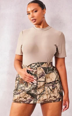 Plus Khaki Camo Cargo Mini Skirt