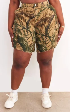 Plus Khaki Camo Denim Cargo Shorts