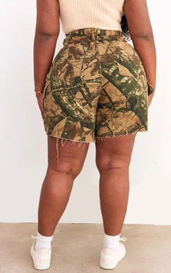Plus Khaki Camo Denim Cargo Shorts