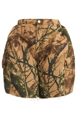 Plus Khaki Camo Denim Cargo Shorts