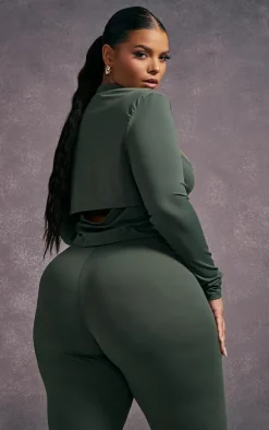 Plus Khaki Cut Out Detail Active Top