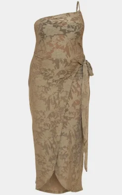 Plus Khaki Floral Tie Side Midi Dress