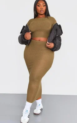 Plus Khaki Knitted Maxi Skirt