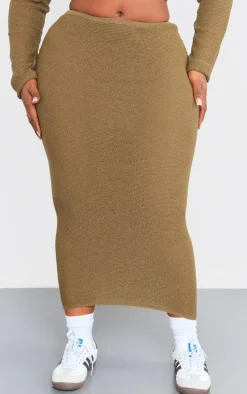Plus Khaki Knitted Maxi Skirt